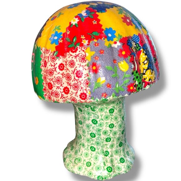Vintage MAM Originals Patchwork Decoupage Chalkware Mushroom - Picture 1 of 4